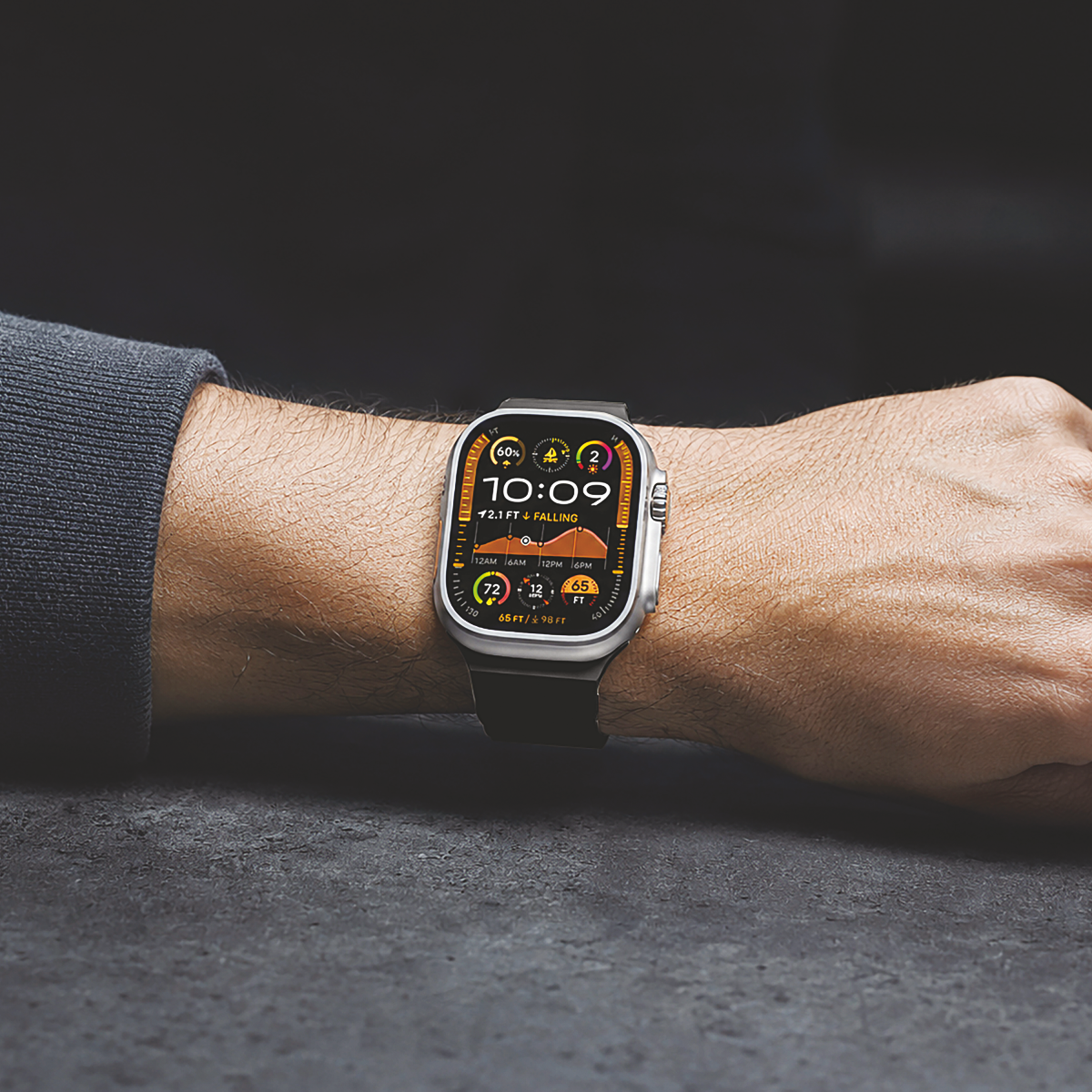 Flex Black silicone strap worn on the wrist