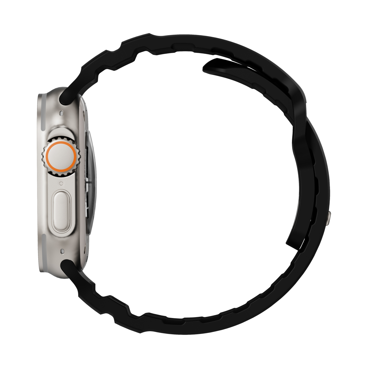Side view of the Flex Black strap on Apple Watch