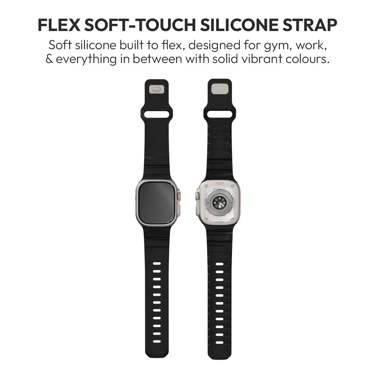 Flex Black soft-touch silicone strap, front and back