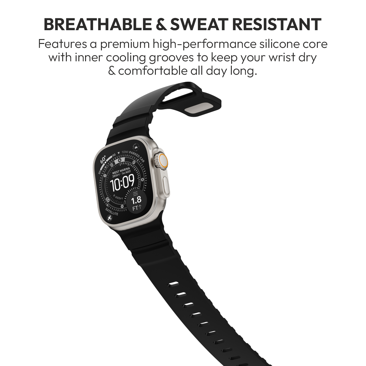 Flex Black silicone strap on Apple Watch