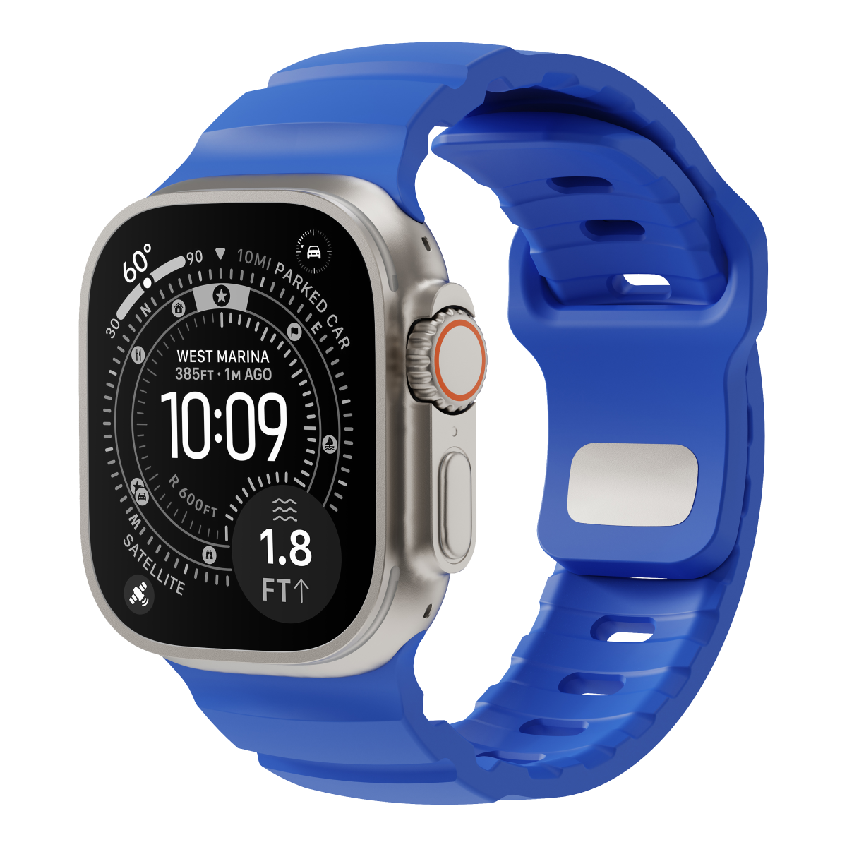 Flex silicone Apple Watch strap in Cobalt on Apple Watch Ultra