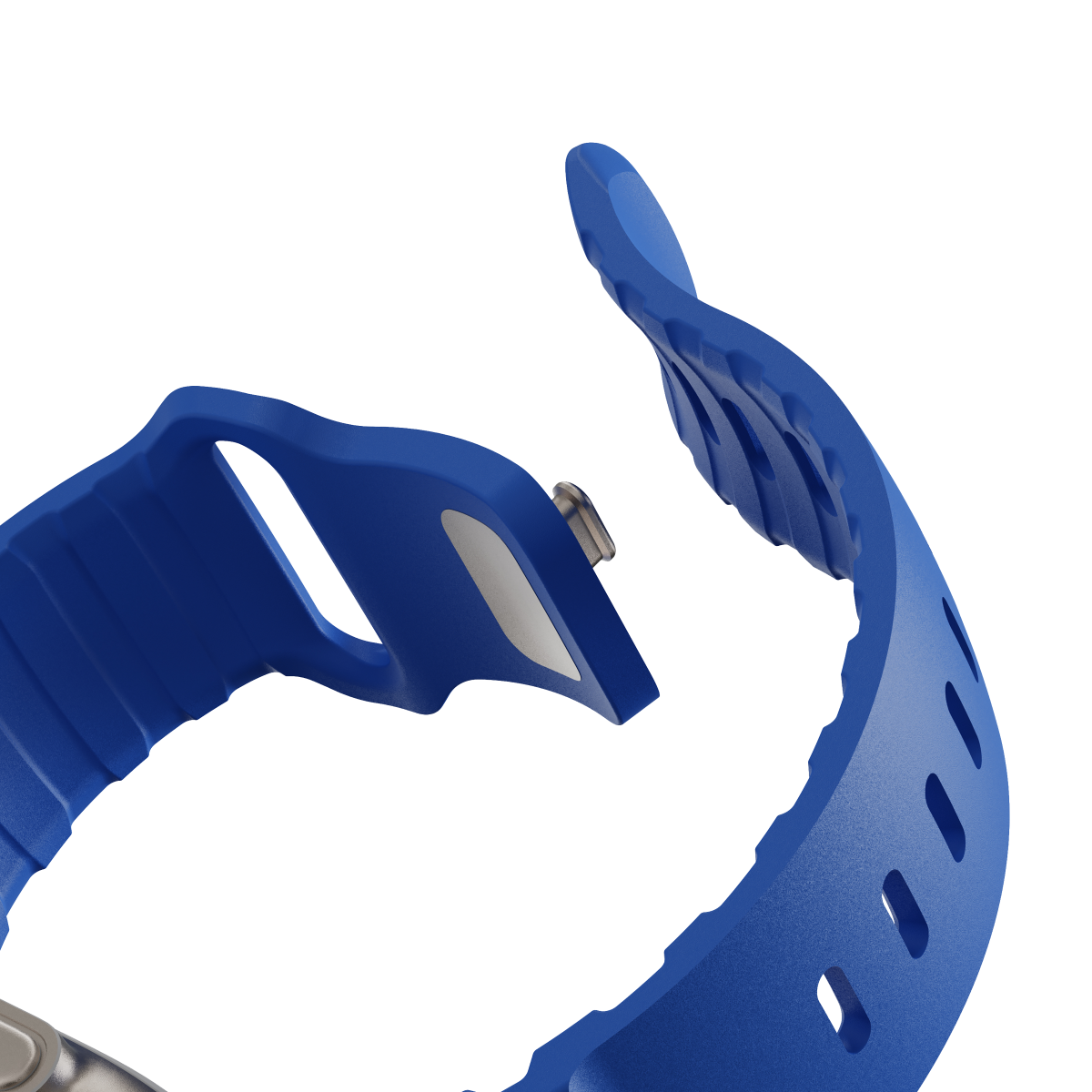 Flex Cobalt strap flexed to show the soft silicone