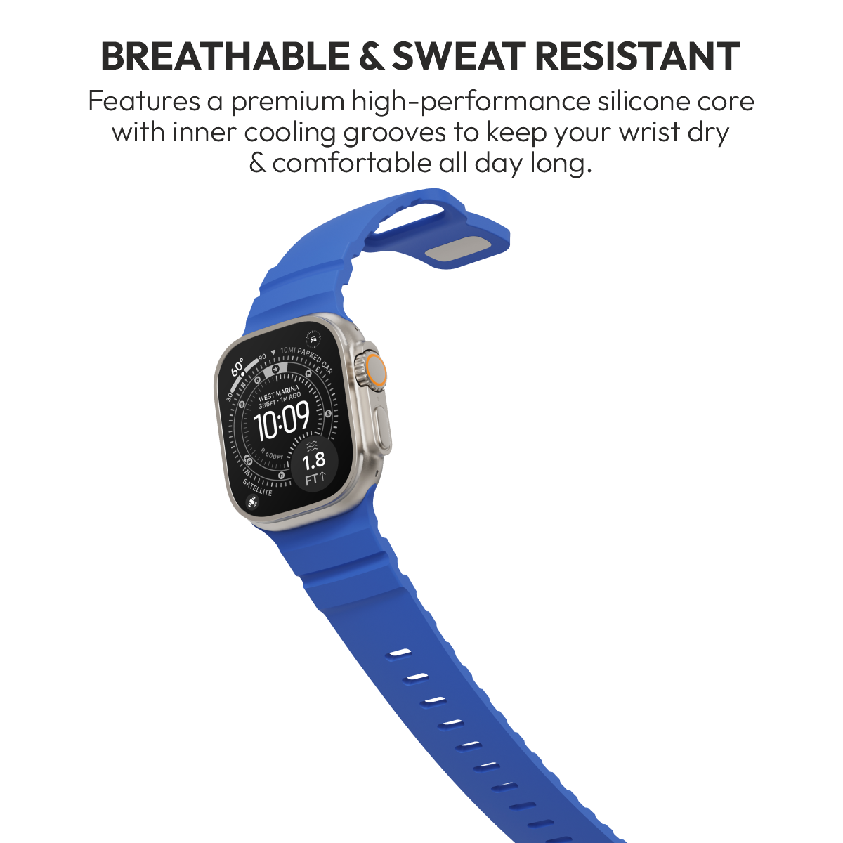 Flex Cobalt silicone strap on Apple Watch