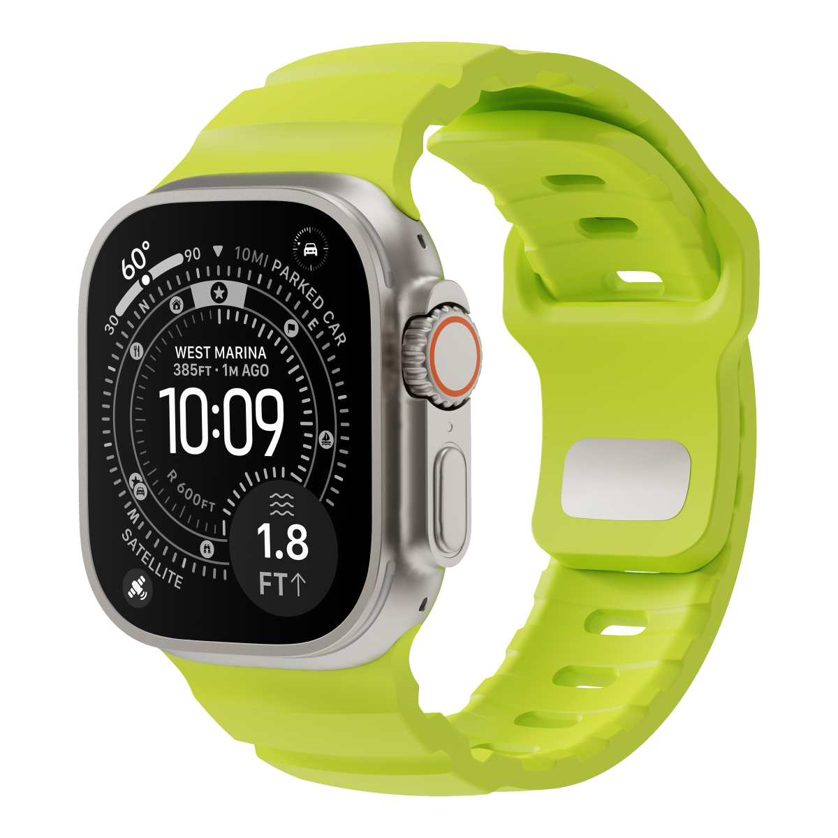 Flex silicone Apple Watch strap in Lime on Apple Watch Ultra