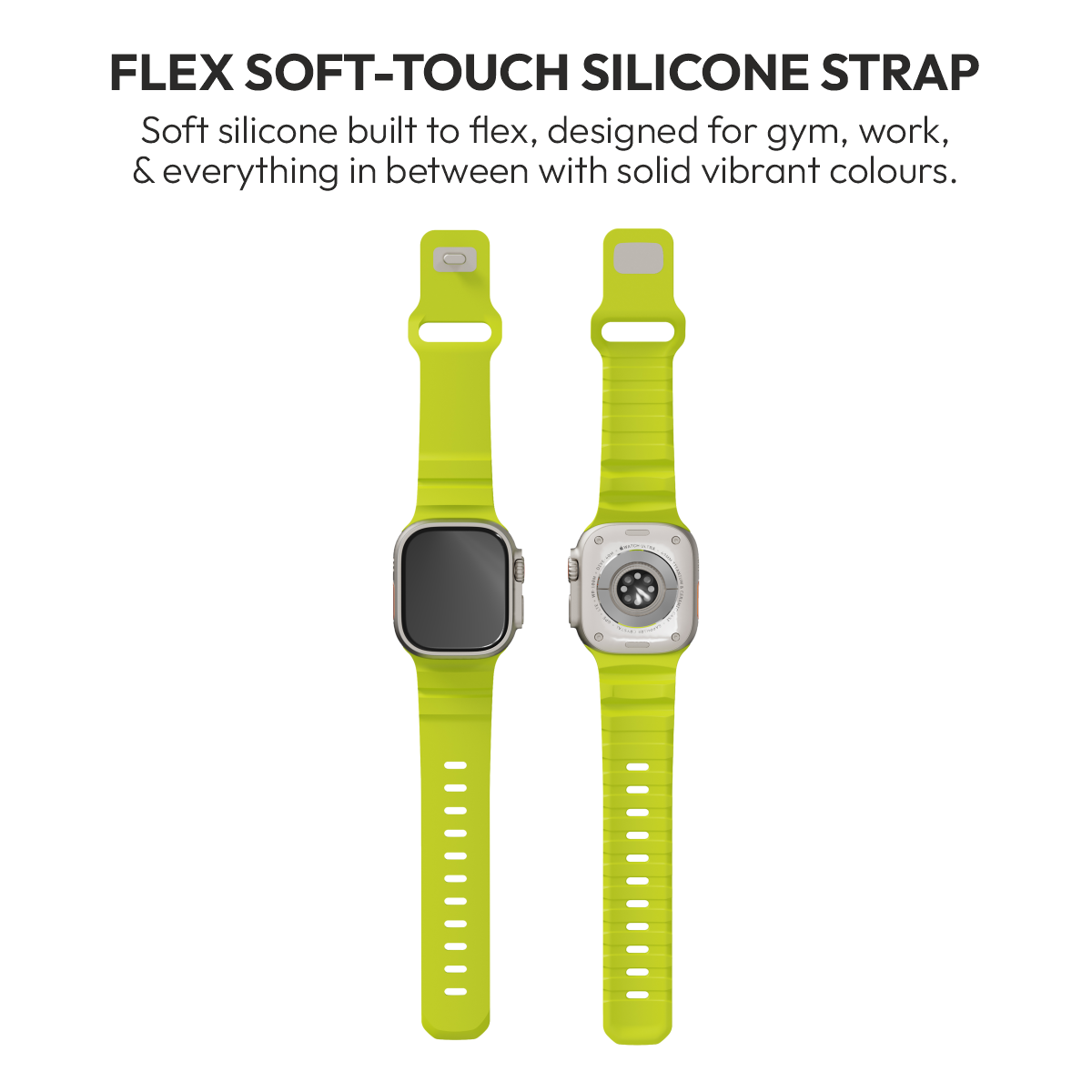 Flex Lime soft-touch silicone strap, front and back