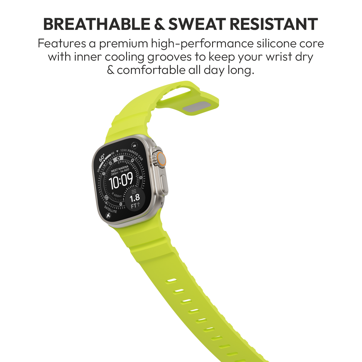 Flex Lime silicone strap on Apple Watch