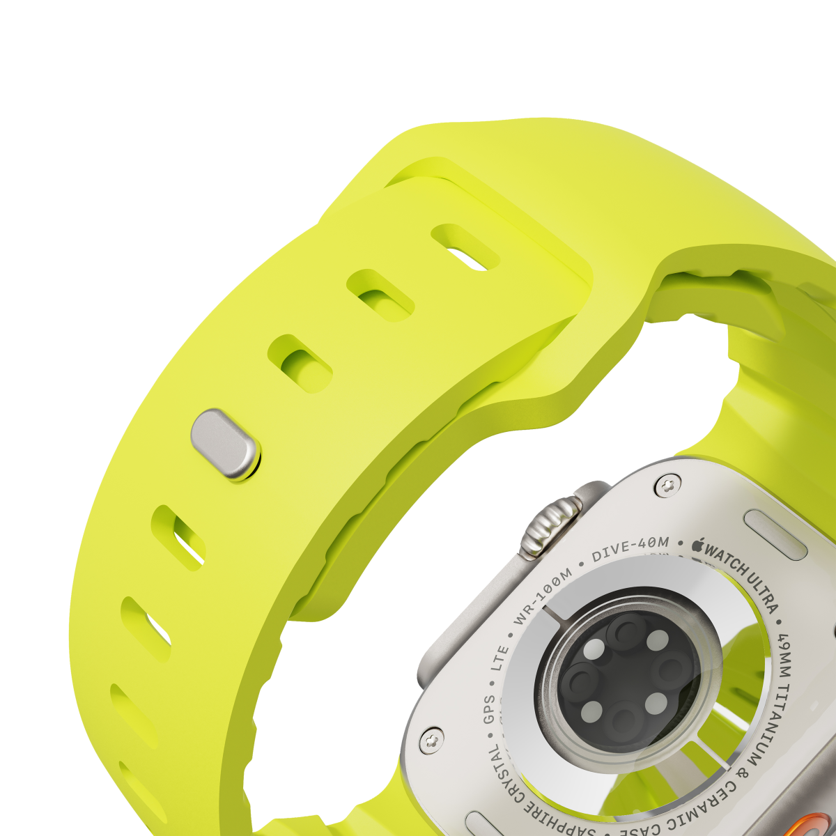 Flex Lime strap on the back of Apple Watch