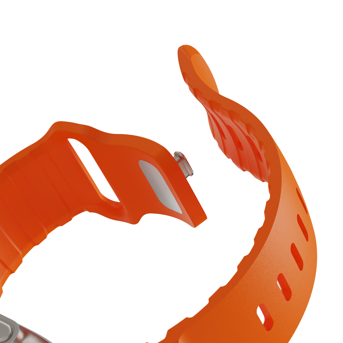 Flex Orange strap flexed to show the soft silicone