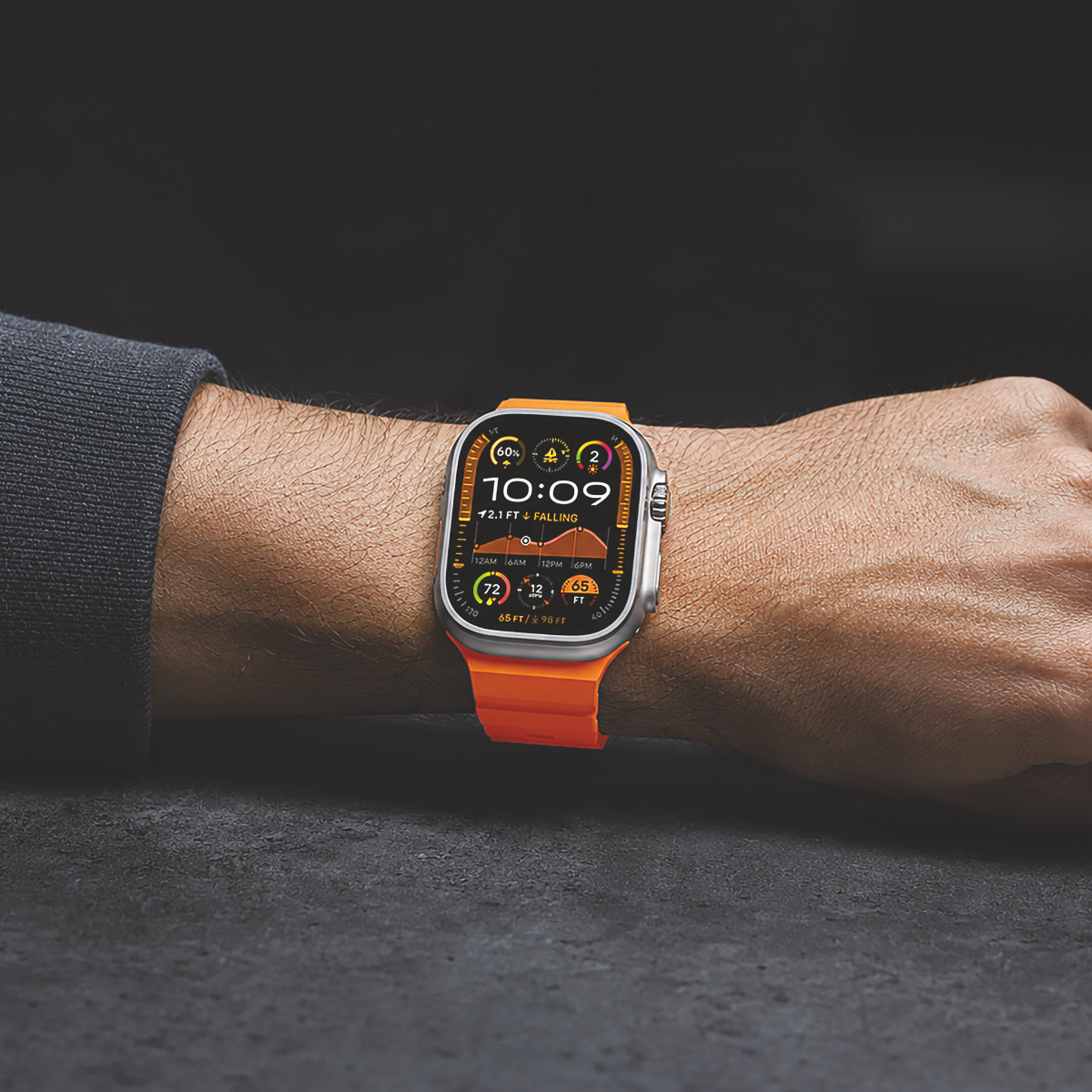 Flex Orange silicone strap worn on the wrist