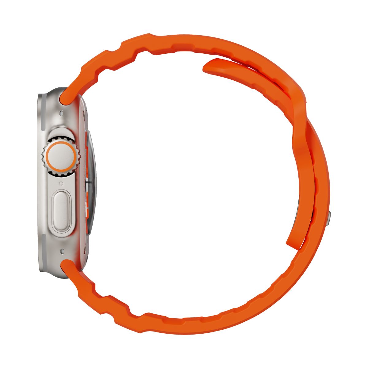 Side view of the Flex Orange strap on Apple Watch