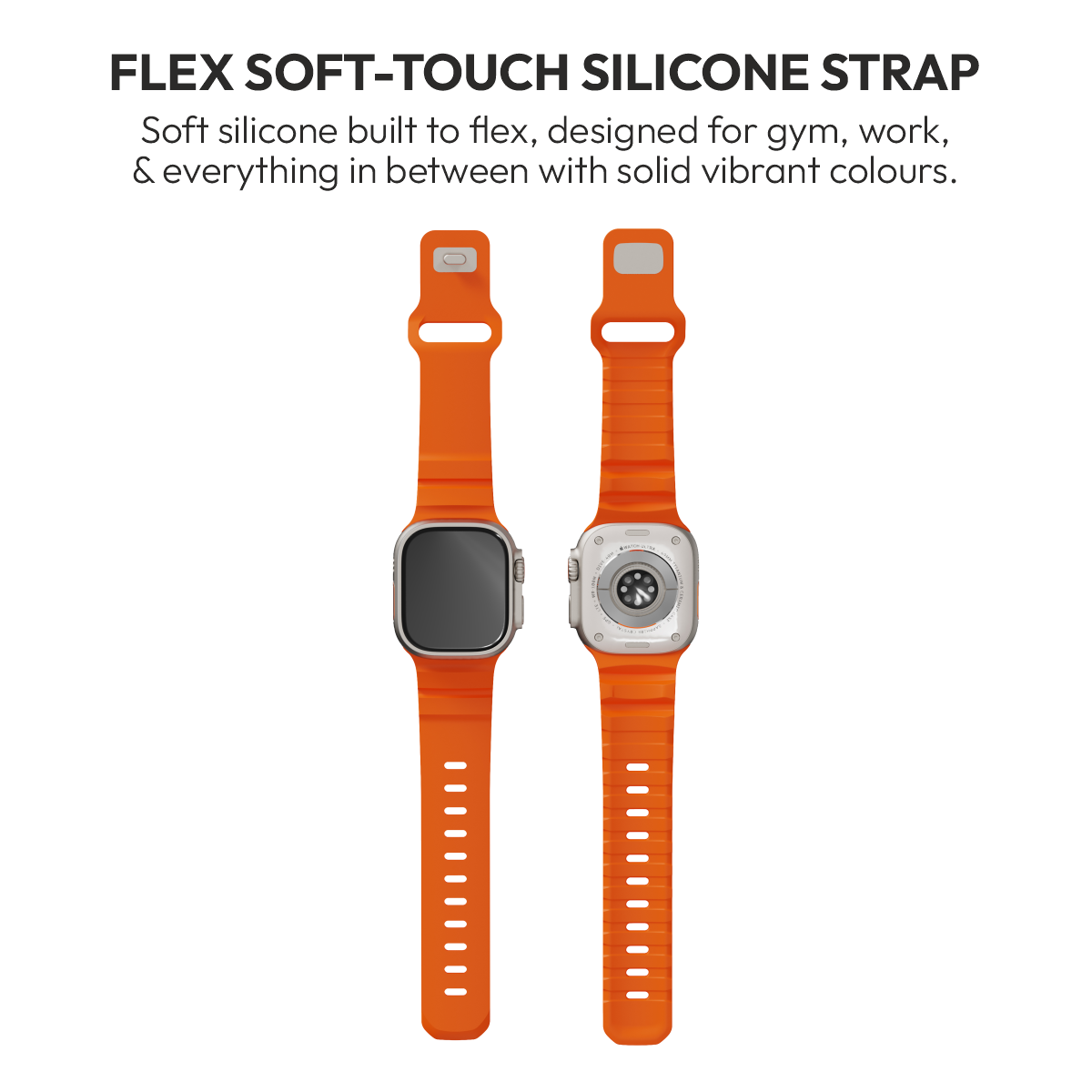 Flex Orange soft-touch silicone strap, front and back
