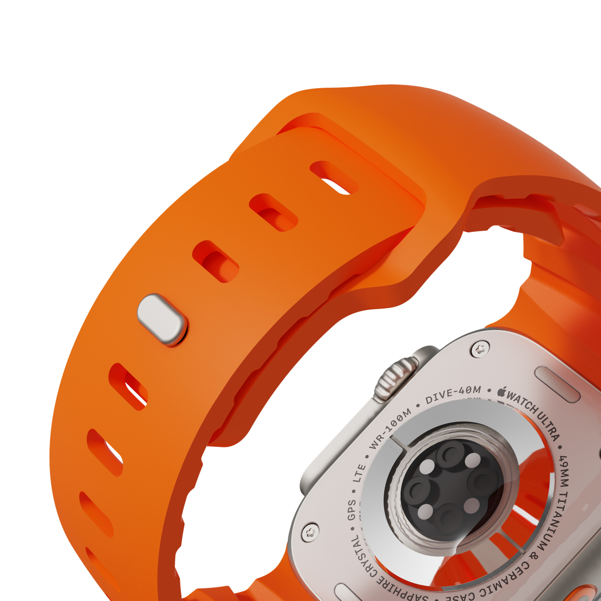 Flex Orange strap on the back of Apple Watch