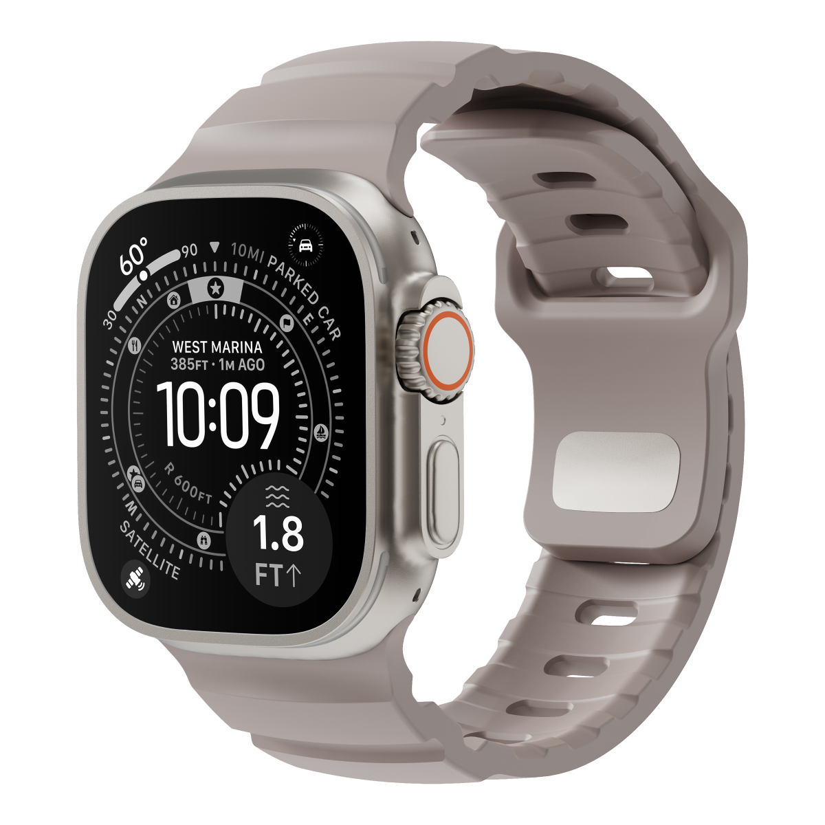 Flex silicone Apple Watch strap in Sand on Apple Watch Ultra