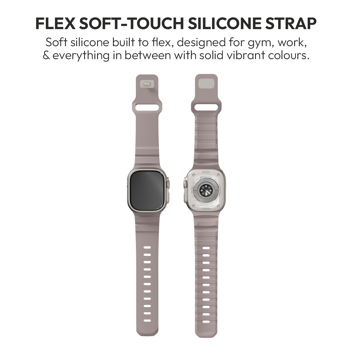 Flex Sand soft-touch silicone strap, front and back