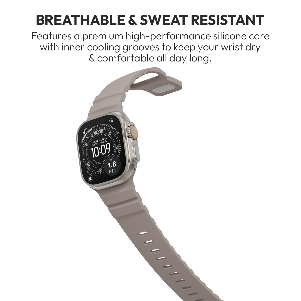 Flex Sand silicone strap on Apple Watch