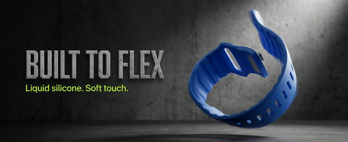 Flex soft silicone Apple Watch strap in Cobalt. Built to flex.