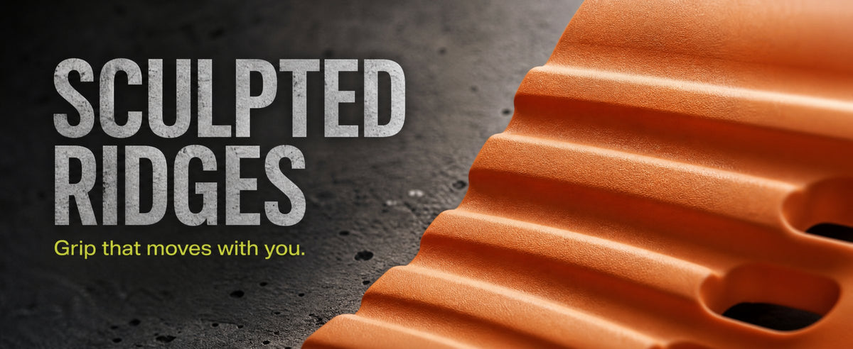 Flex strap sculpted ridges in Orange. Grip that moves with you.