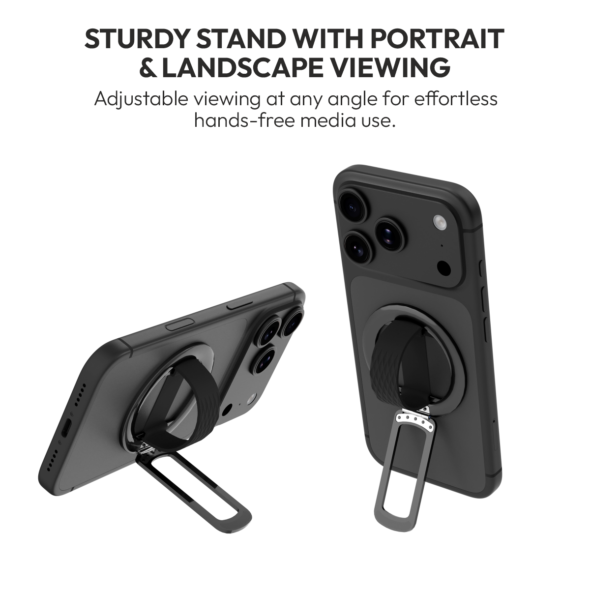 Loop in Black as a portrait and landscape phone stand