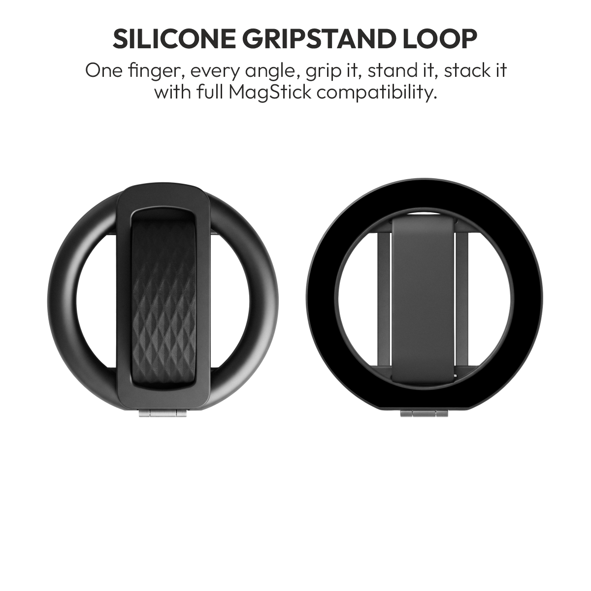 Loop silicone gripstand in Black, loop and magnetic ring