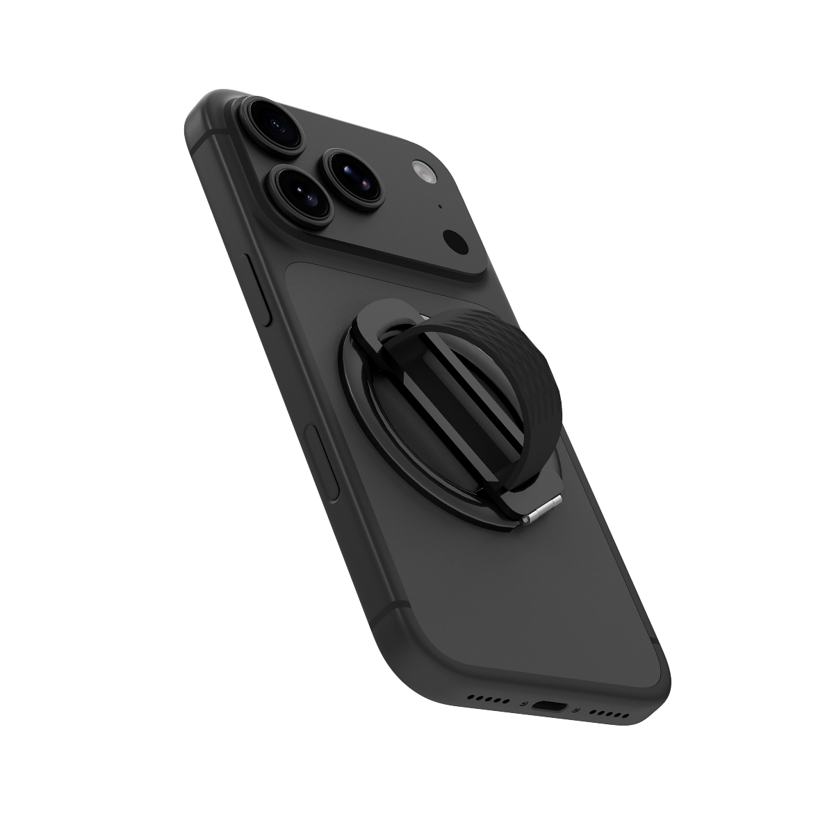 Loop in Black folded flat on the back of an iPhone