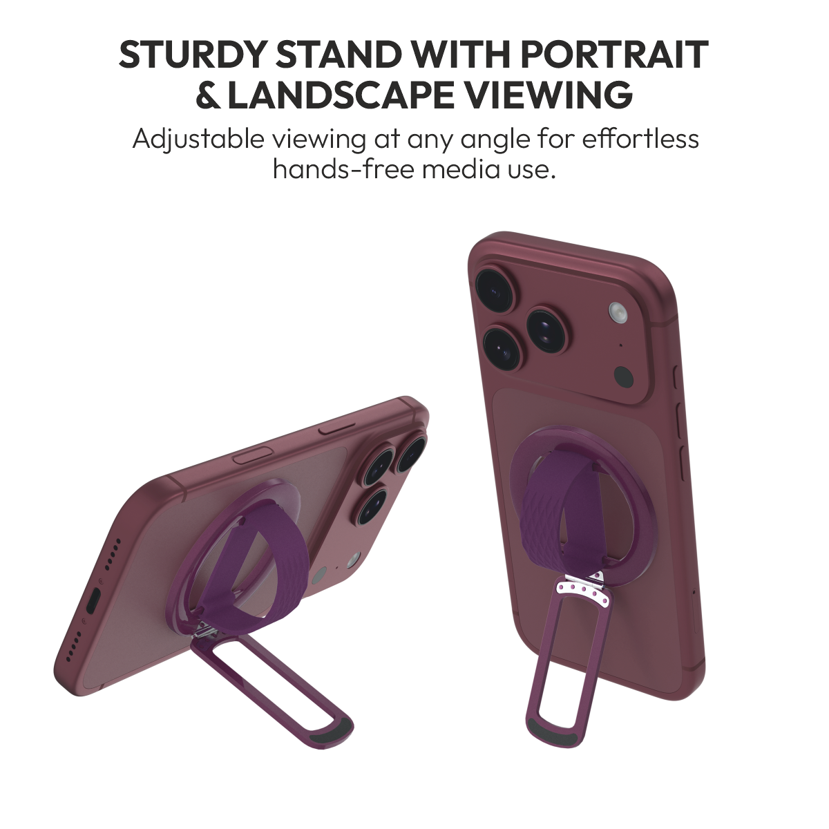 Loop in Burgundy as a portrait and landscape phone stand
