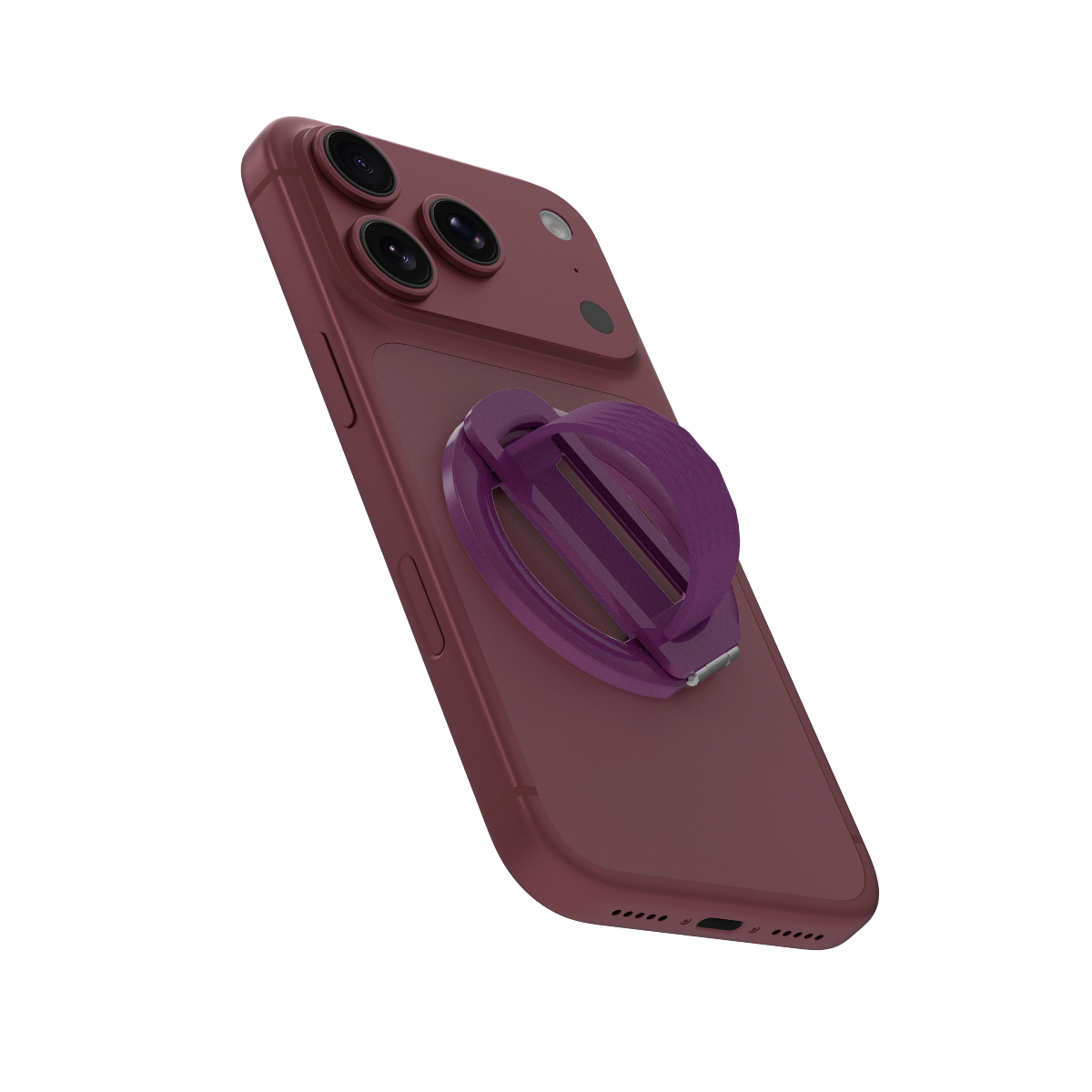 Loop in Burgundy folded flat on the back of an iPhone