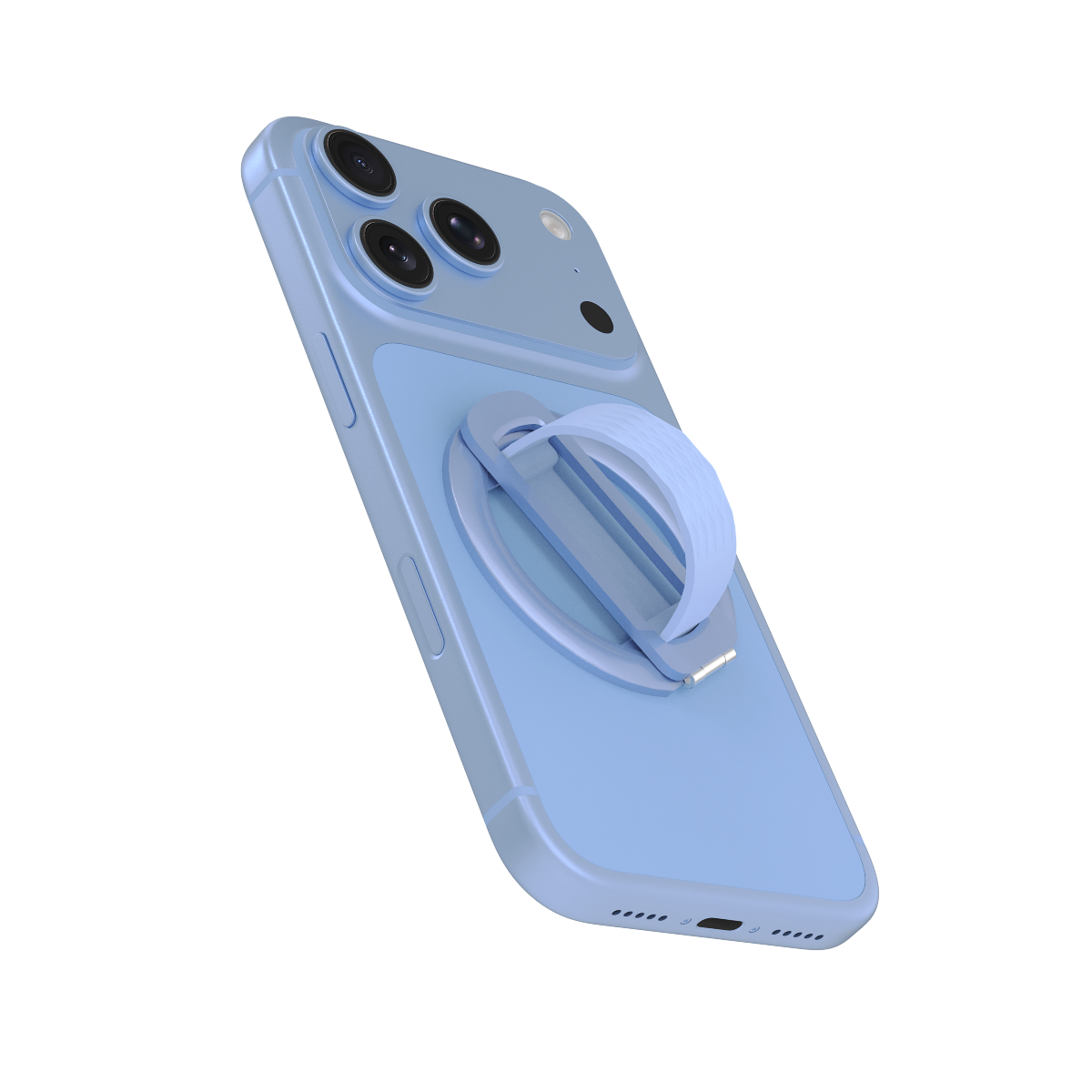 Loop in Glacier Blue folded flat on the back of an iPhone