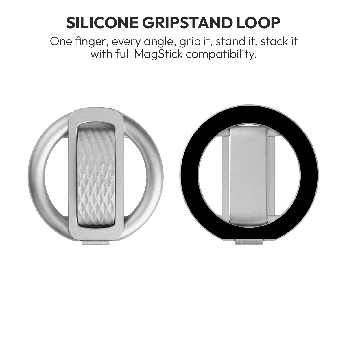 Loop silicone gripstand in White, loop and magnetic ring