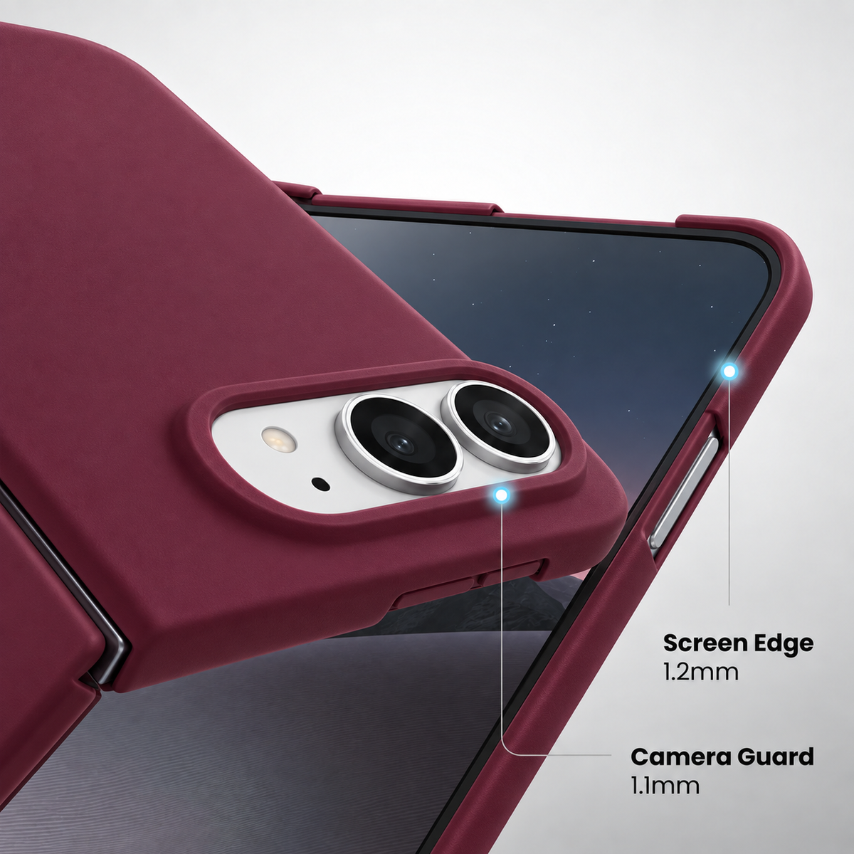 Muvtech Sera Case for iPhone Duo in Burgundy, 1.1 mm raised camera rim and 1.2 mm screen lip #Color_Burgundy